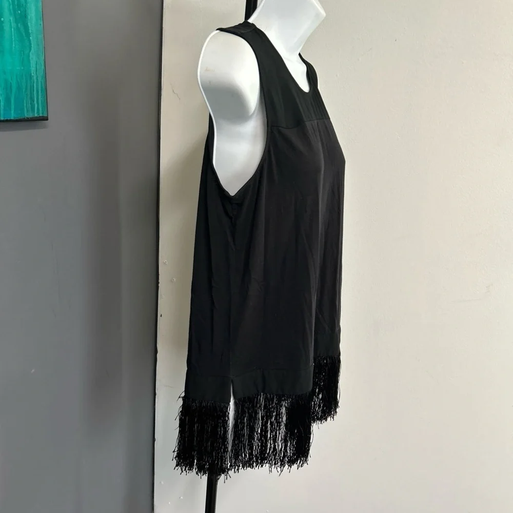 J CREW Top Womens Small‎ Black Sleeveless Tank Fringe Hem Zip Back Cotton